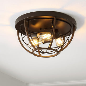 Lyla 15.75" Rustic Farmhouse Iron LED Flush Mount - JONATHAN Y